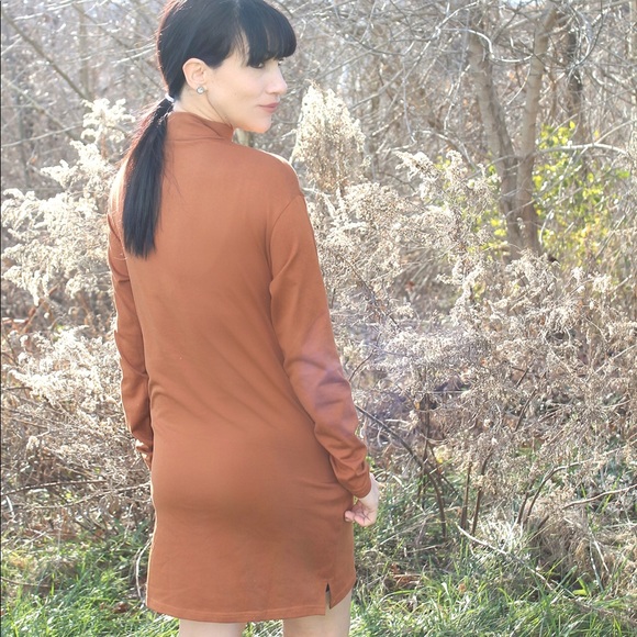 Very J Boutique Rust Shift Dress with Laced Neck - Picture 3 of 8